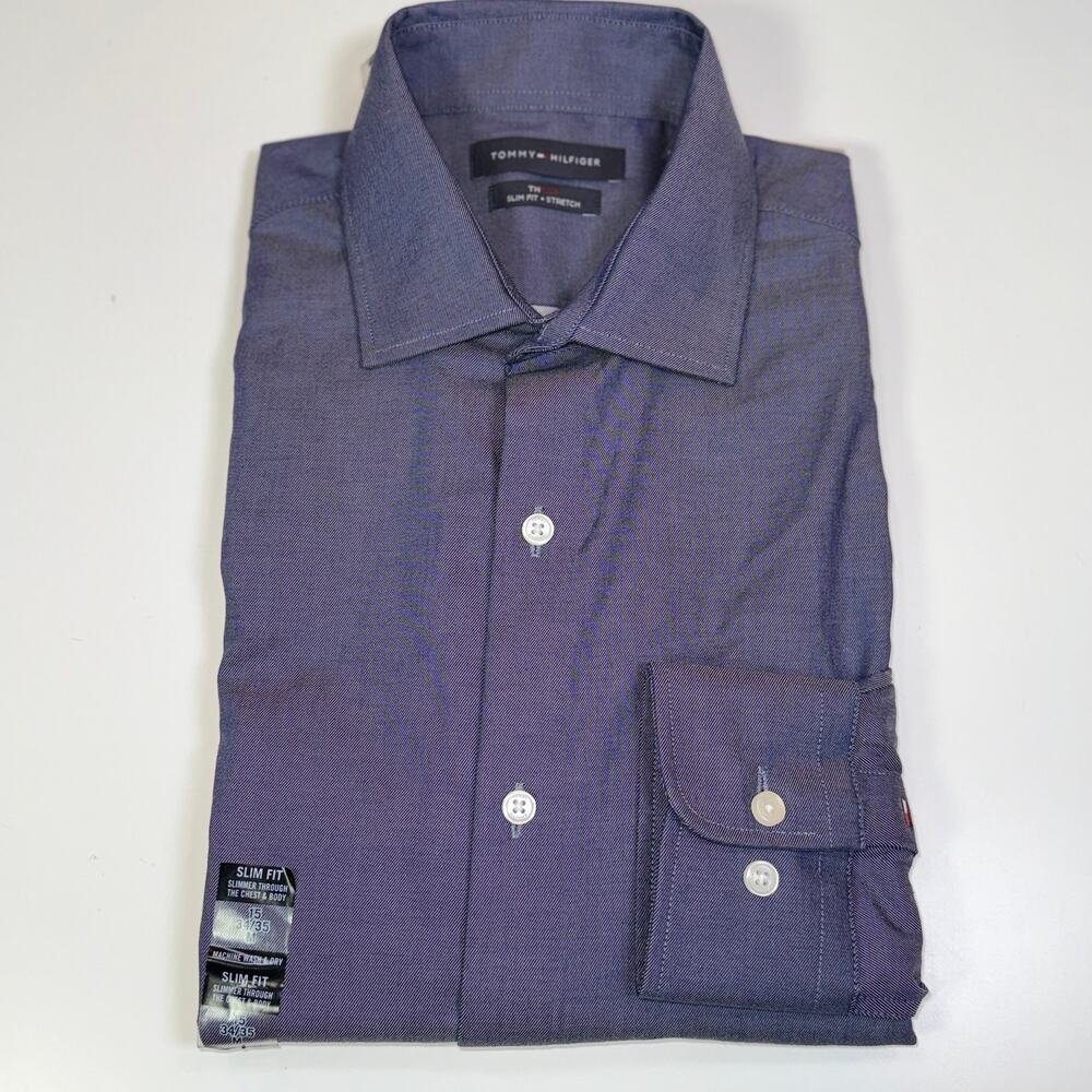 Tommy Hilfiger Men's Flex Slim Stretch Dress Shirt, Peacoat 15 34/35 $85